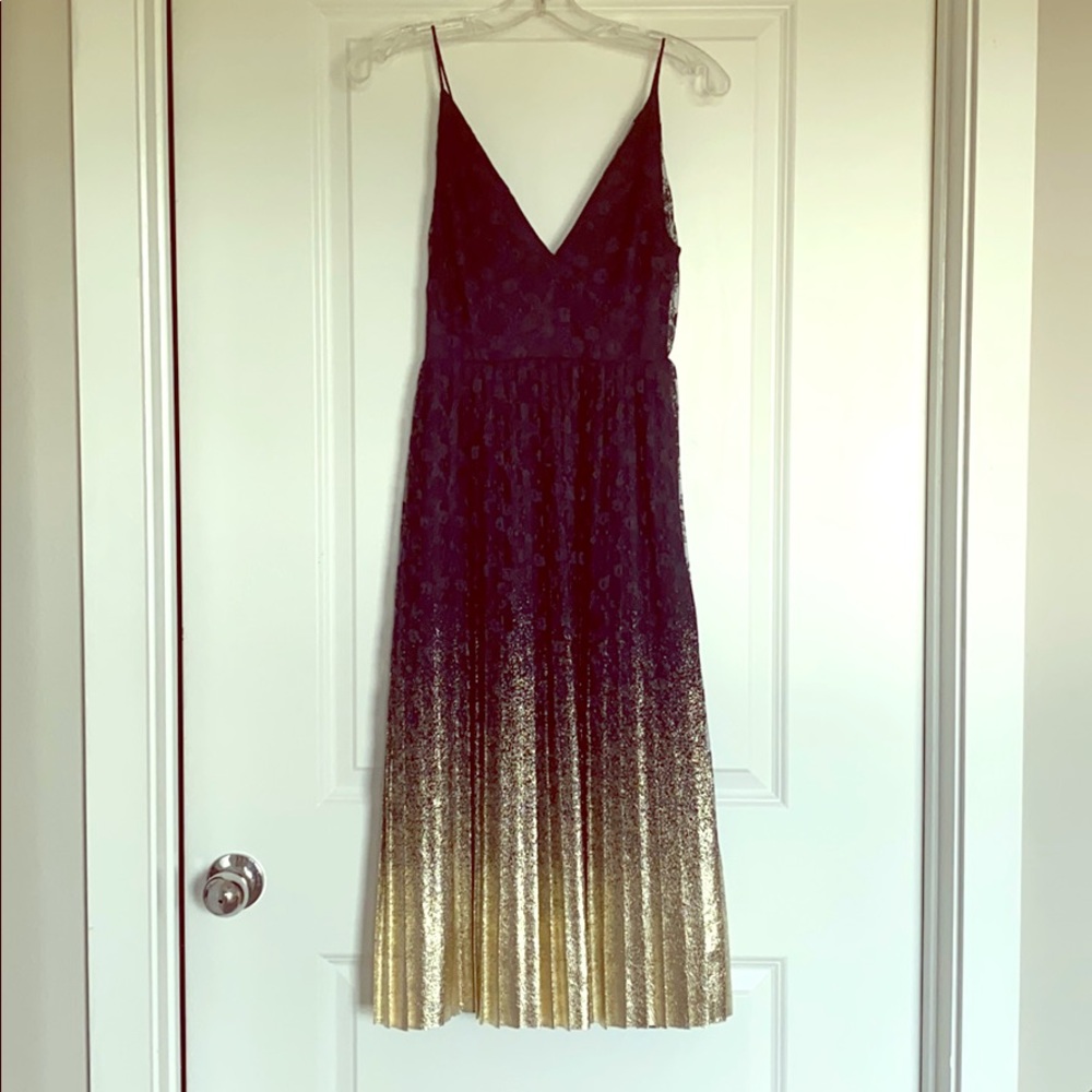 Lace navy blue/gold TopShop cocktail dress.